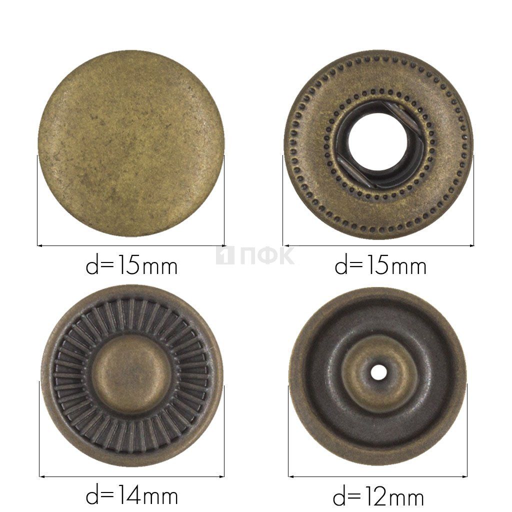 Кнопка для одежды 15мм Альфа нерж цв антик (уп 720шт) BUTTONI — ПФКР Кнопка для одежды 15мм Альфа нерж цв антик (уп 720шт) BUTTONI