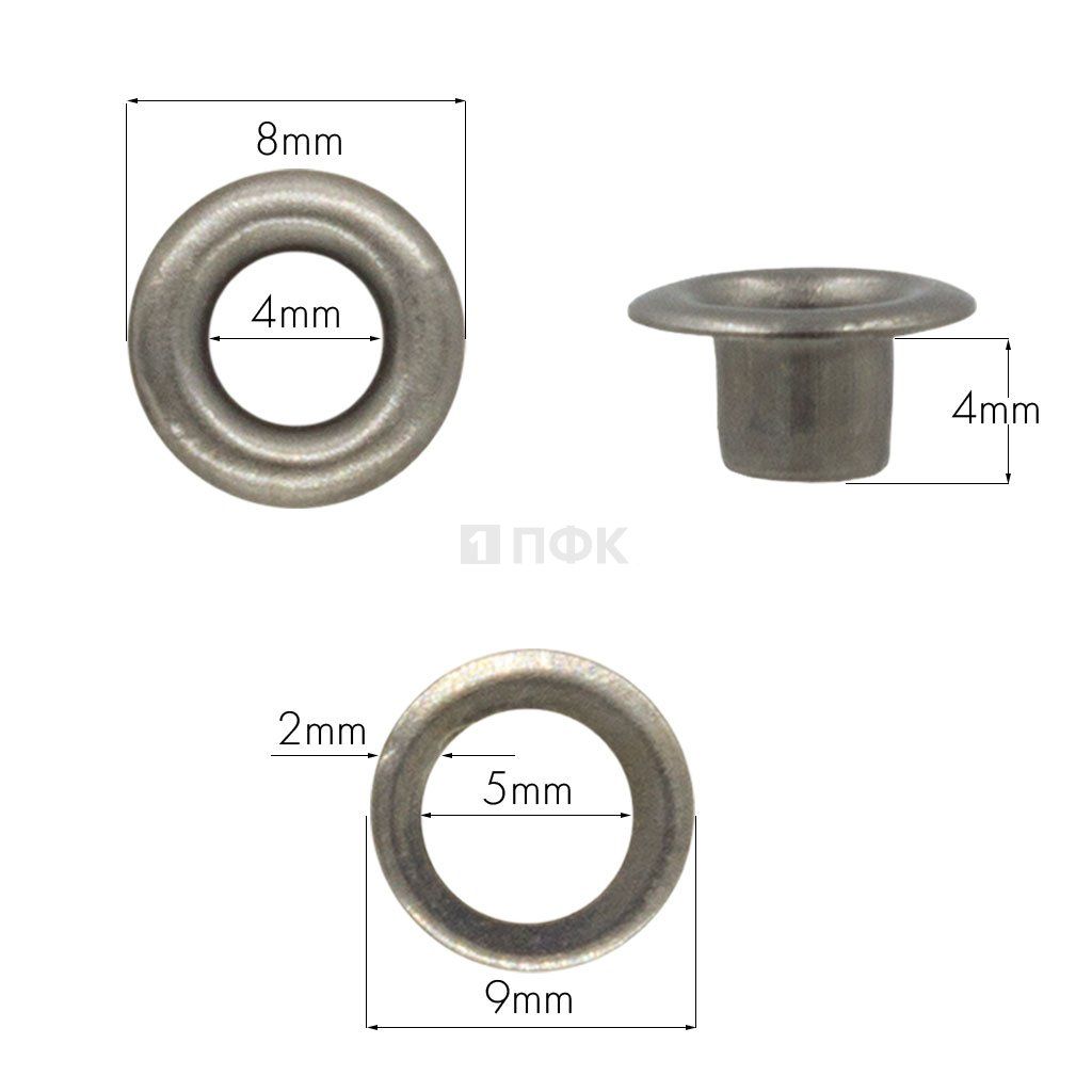 Люверсы №2 4мм латунь цв никель тем (уп 5000шт)