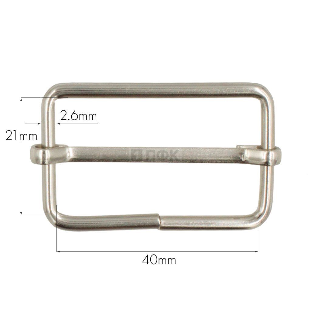 Пряжка регулировочная 40мм (толщ 2,6мм) цв никель (уп 200шт/5000шт) Китай — ПФКР Пряжка регулировочная 40мм (толщ 2,6мм) цв никель (уп 200шт/5000шт) Китай
