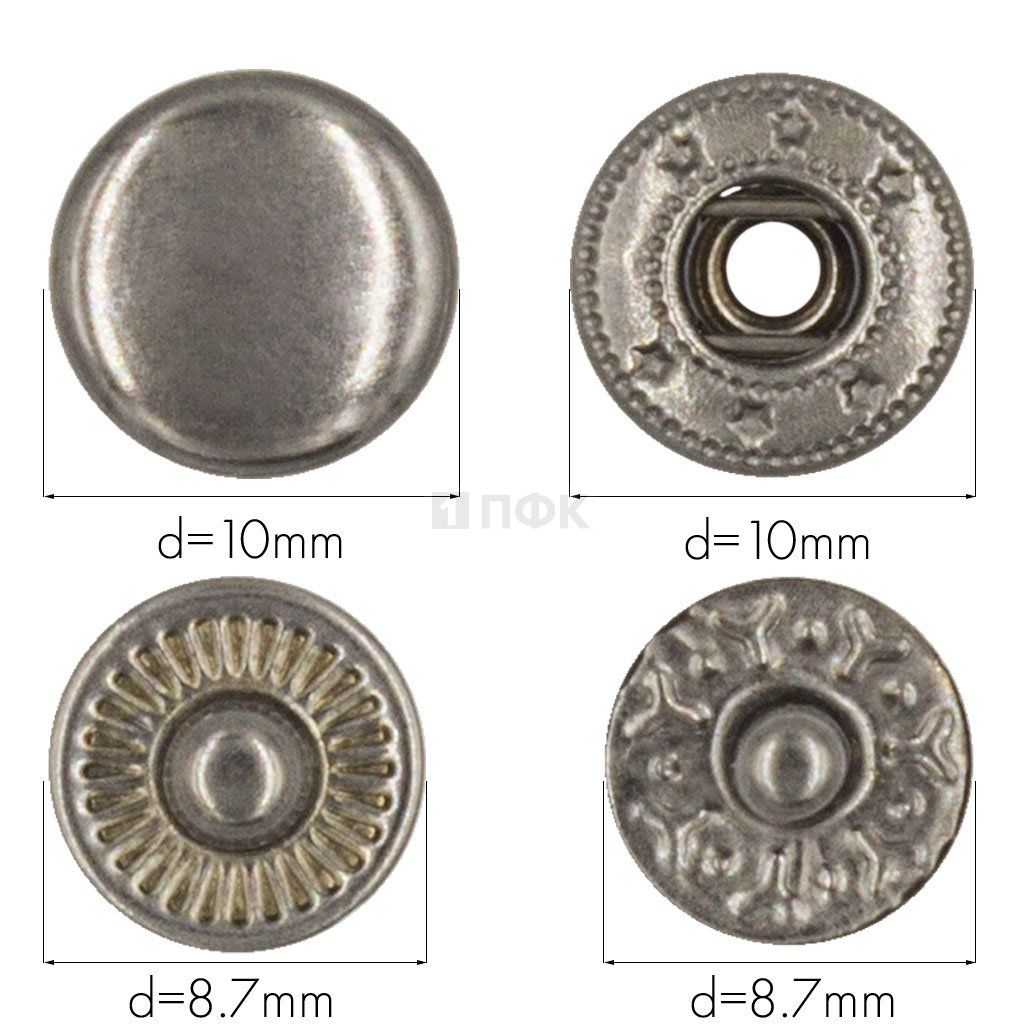 Кнопка для одежды 10мм Альфа сталь цв никель тем (уп 1440шт) STRONG