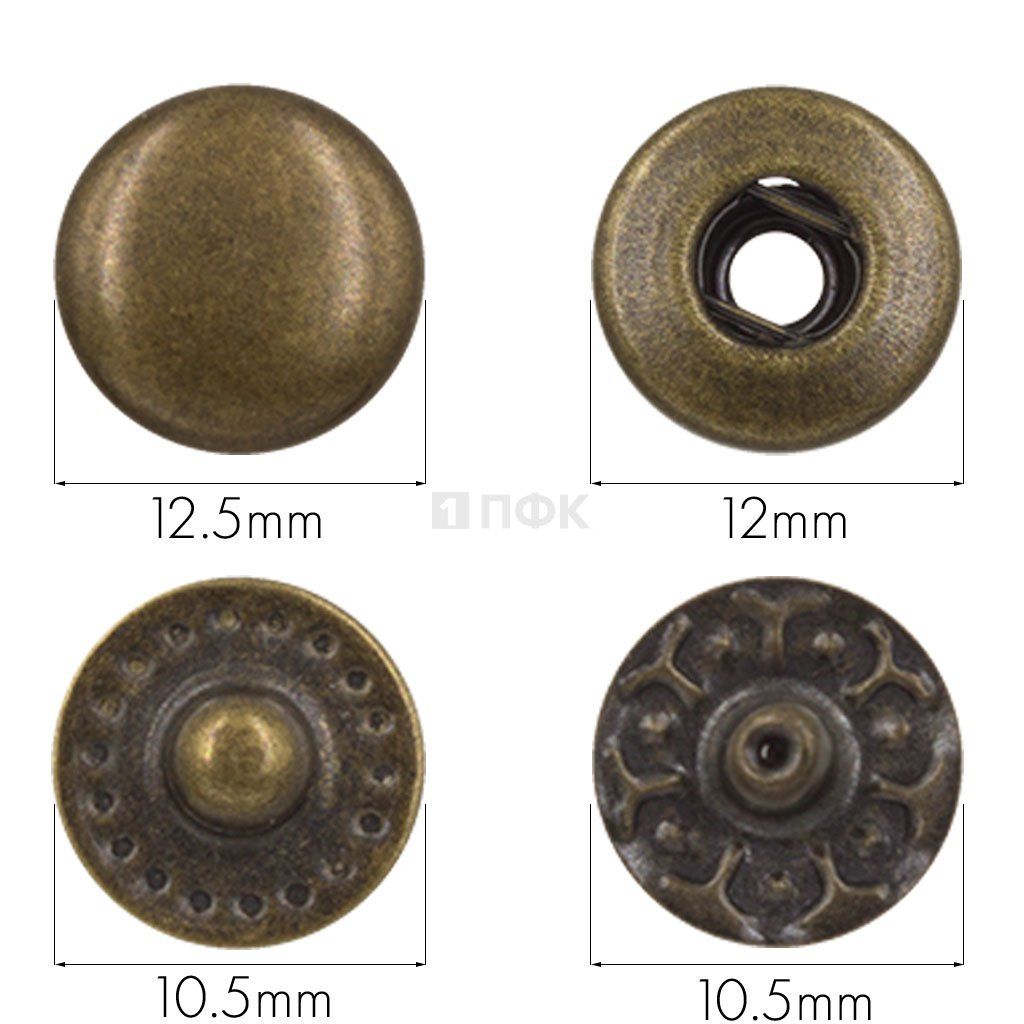 Кнопка для одежды 12,5мм Альфа сталь цв антик (уп 1440шт) NEW STAR 