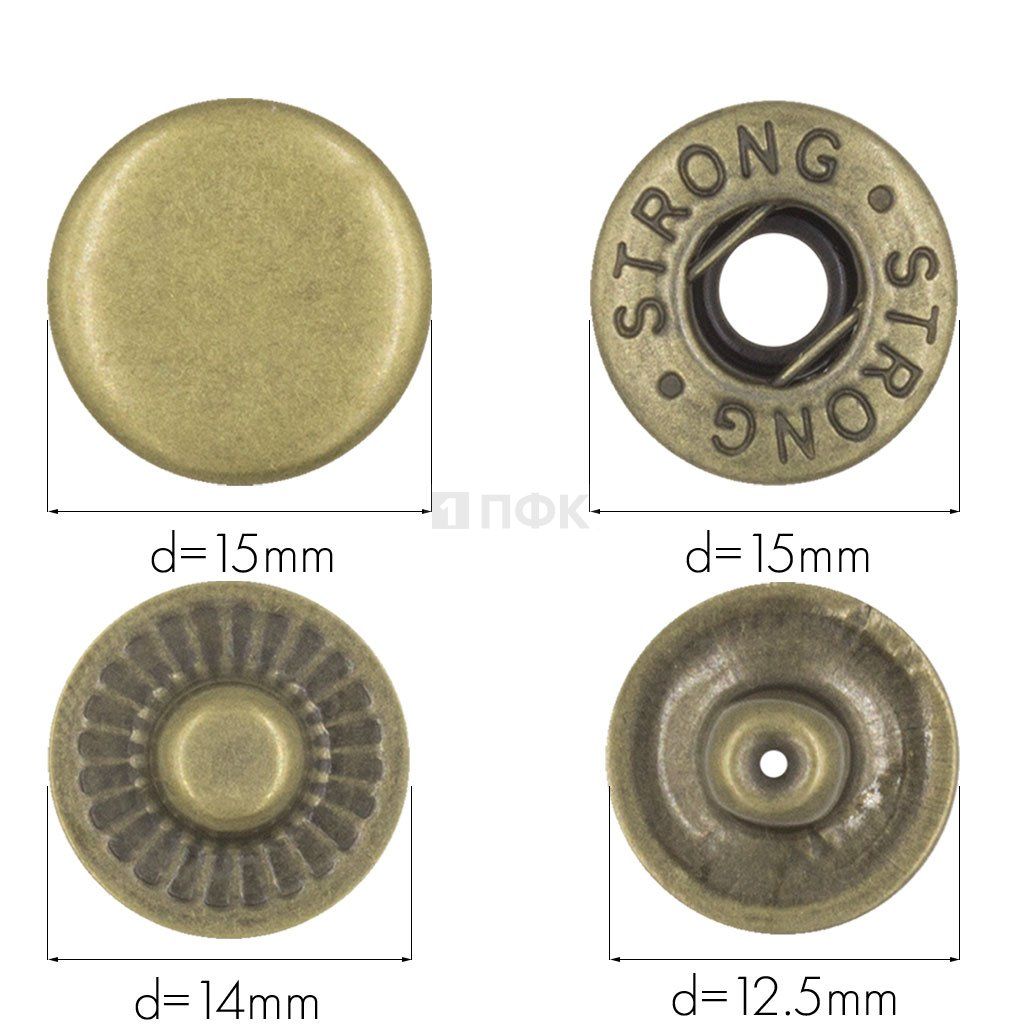 Кнопка для одежды 15мм Альфа латунь цв антик (уп 720шт) STRONG — ПФКР Кнопка для одежды 15мм Альфа латунь цв антик (уп 720шт) STRONG