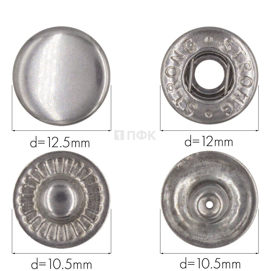 Кнопка для одежды 12,5мм Альфа сталь цв никель тем (уп 1440шт) STRONG