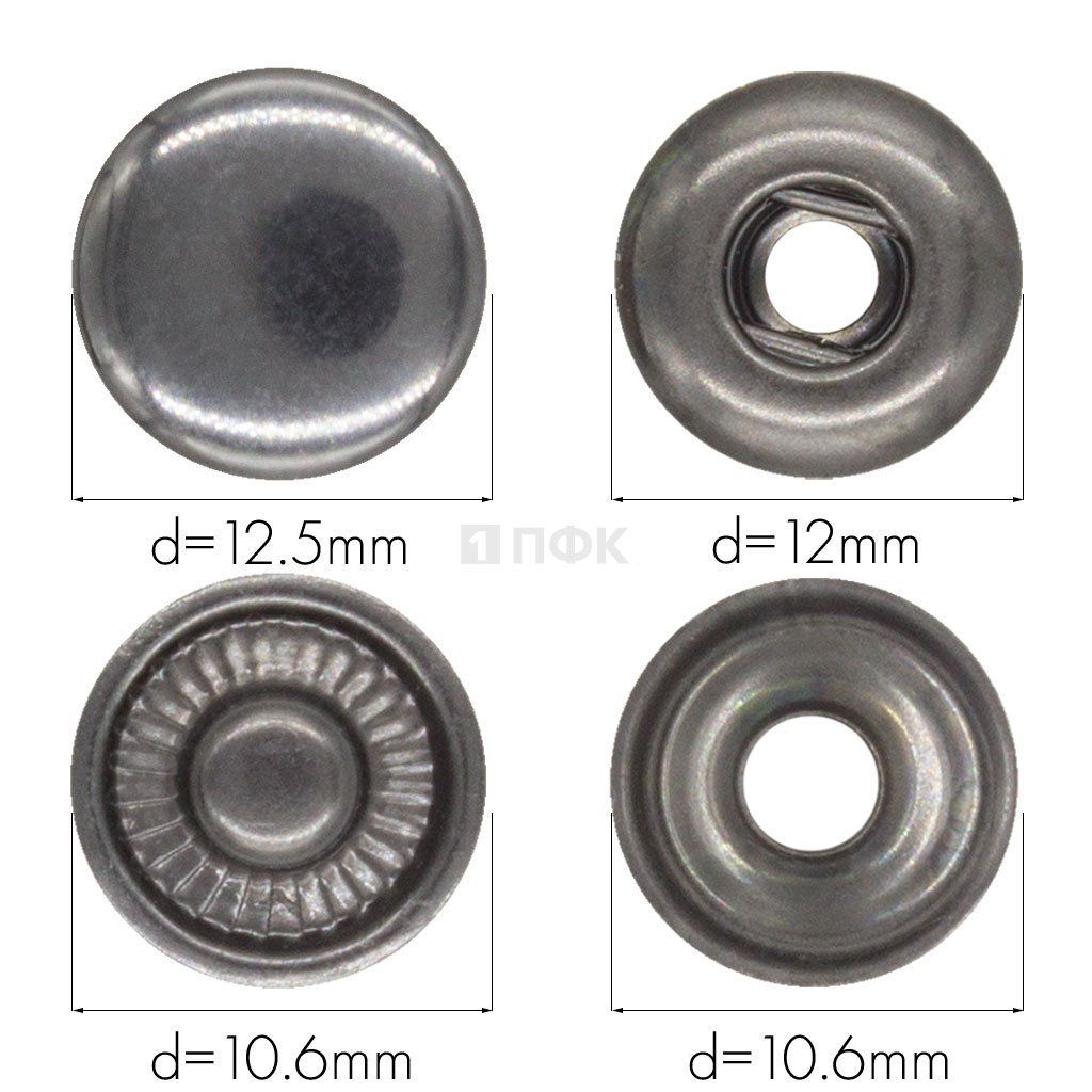 Кнопка для одежды 12,5мм Альфа нерж цв никель тем (уп 1440шт) BUTTONI 