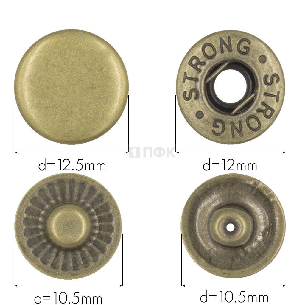 Кнопка для одежды 12,5мм Альфа латунь цв антик (уп 1440шт) STRONG — ПФКР Кнопка для одежды 12,5мм Альфа латунь цв антик (уп 1440шт) STRONG